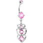 Pink Cubic Zirconia Cozy Hollow Heart Trio Dangle Belly Ring