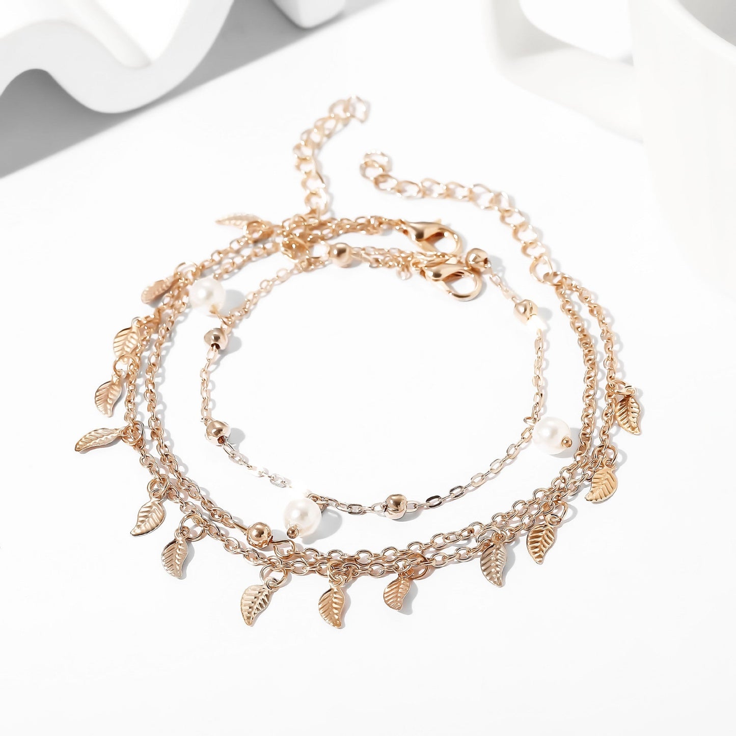Fashionable Multi-Layer Square Gold Anklet