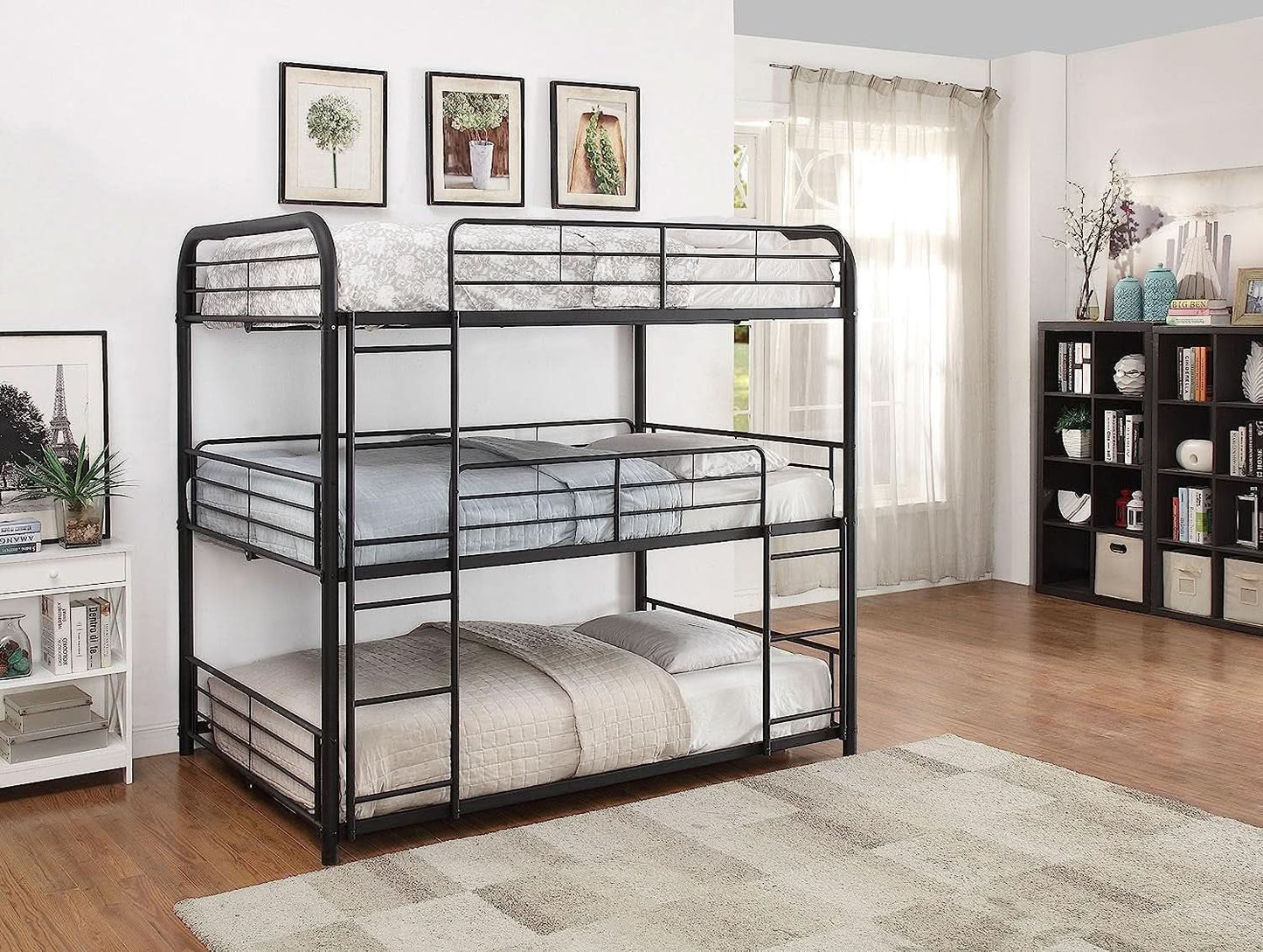 Cairo Metal Frame Full Triple Bunk Bed Sandy Black