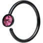 20G 5/16 Black IP Stainless Steel Bright Pink Gem Nose Hoop
