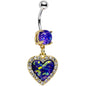 Dark Purple Imitation Opal Gold Plated Framed Heart Dangle Belly Ring
