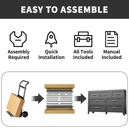 Dresser Low-Profile 7-Drawer Black Steel Smooth Glide 47.3x15.8x30.8 In