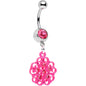 Pink Gem Swirled Pink Flower Dangle Belly Ring