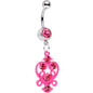 Pink Gem Swirled Pink Heart Dangle Belly Ring