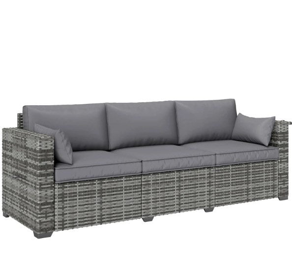 Outdoor Sofa PE Rattan 3-Seat 79" Gray