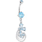 Aqua Cubic Zirconia Dazzling Duo Flowering Butterfly Dangle Belly Ring