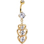 Clear Cubic Zirconia Gold Plated Three Heart Dangle Belly Ring