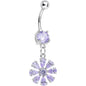 Purple Cubic Zirconia Mandala Flower Dangle Belly Ring