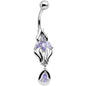 Purple Cubic Zirconia Ornate Orchid Flower Dangle Belly Ring