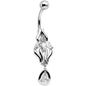 Clear Cubic Zirconia Ornate Orchid Flower Dangle Belly Ring