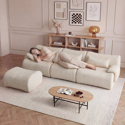 Sofa Curved White 3 Seat Anti-Slip 118 In No Assembly High-Density Foam