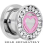 1/2 Stainless Steel Clear Gem Pink Heart Tunnel Plug