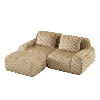 Sectional Sofa L-Shape Modular Flannelette Light Camel 2 Seat 82 In
