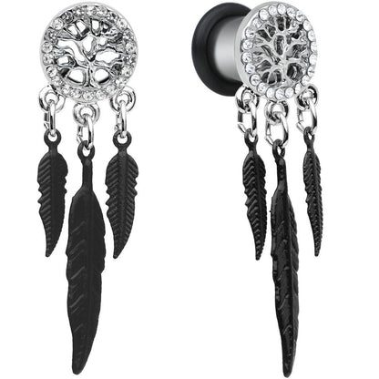 4G Clear Gem Steel Single Flare Tree of Life Dangle Plug Set