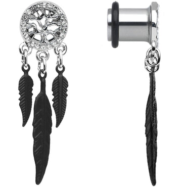 4G Clear Gem Steel Single Flare Tree of Life Dangle Plug Set