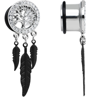 9/16 Clear Gem Steel Single Flare Tree of Life Dangle Plug Set