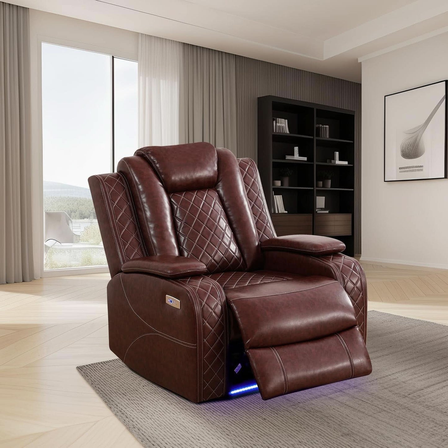 Power Reclining Brown Leather Sofa Set For Living Room