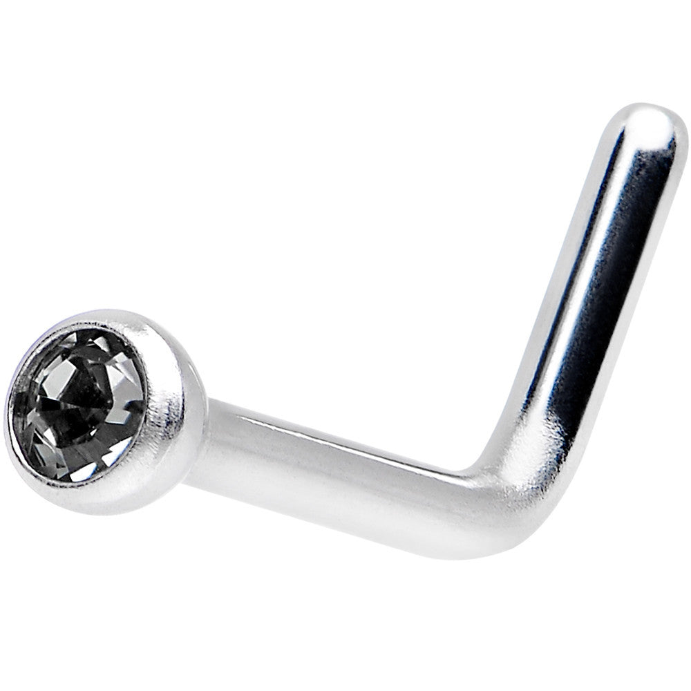 18G Black L-Shaped Nose Ring Created with Crystals