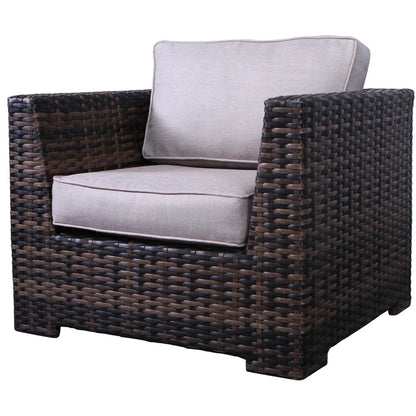 Outdoor Patio Set HDPE Wicker Brown 5 Piece 4 Armchairs Ottoman Cushions