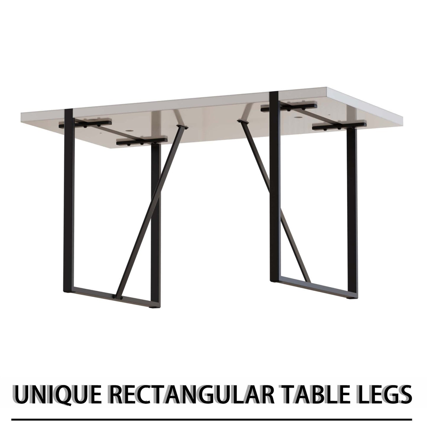 55 '4-person modern MDF dining table set, kitchen black metal leg dining table
