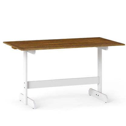 55 Inch Dining Table for 4-6 People Rectangular Kitchen Table with Solid Wood Trestle Base-Walnut