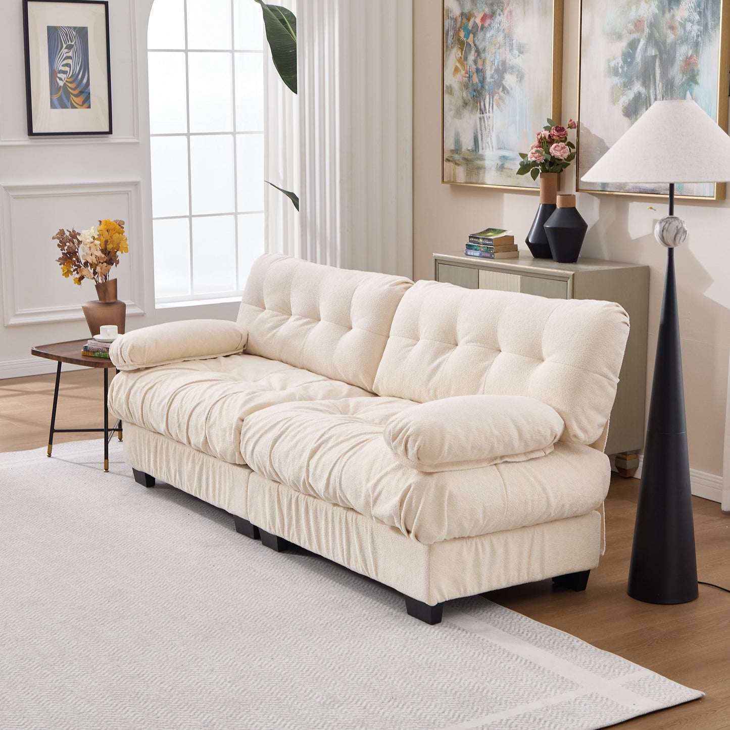 Sectional Sofa Cloud Modular Flannelette Beige 2 Seat 88 In 4 Pillows