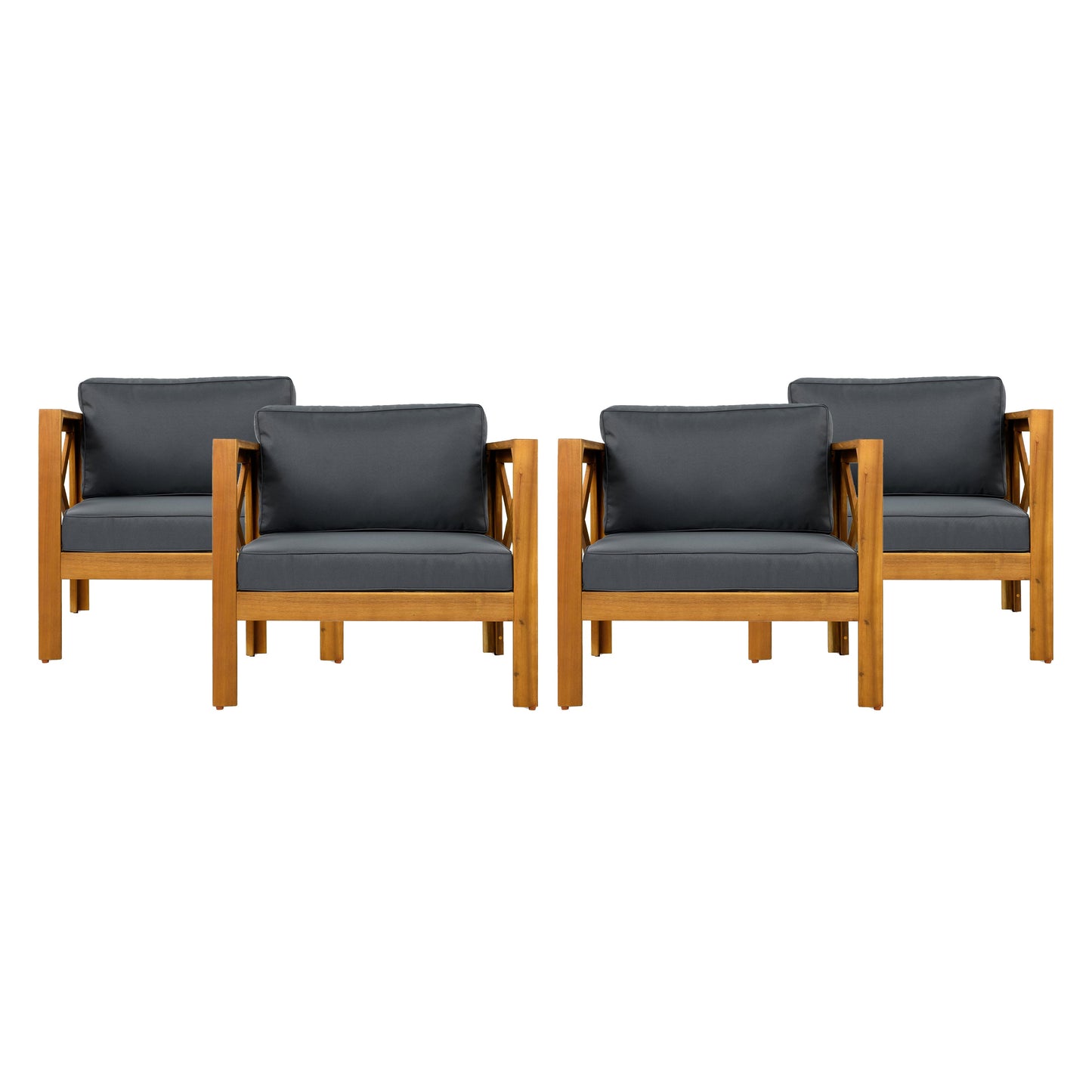 Outdoor Conversation Set Acacia Wood Teak Dark Gray Cushion 3 Piece