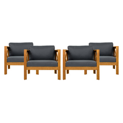 Outdoor Conversation Set Acacia Wood Teak Dark Gray Cushion 3 Piece