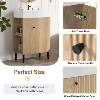 Modern Wood Bathroom Vanity with Ceramic Sink, Left Side Storage, 21.6' W x 1...