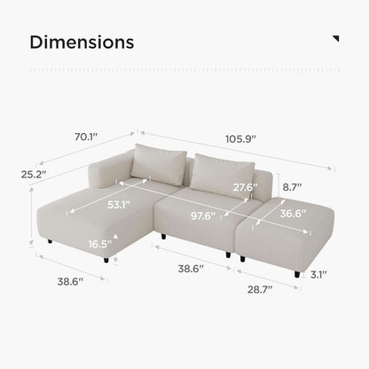 Soft Corduroy Sectional Sofa Set L Shaped Cream Modular