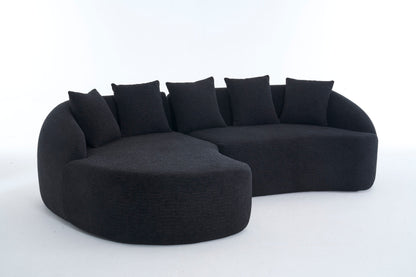 Sectional Sofa L-Shape Curved Chaise Chenille Black 5 Seat 106 In