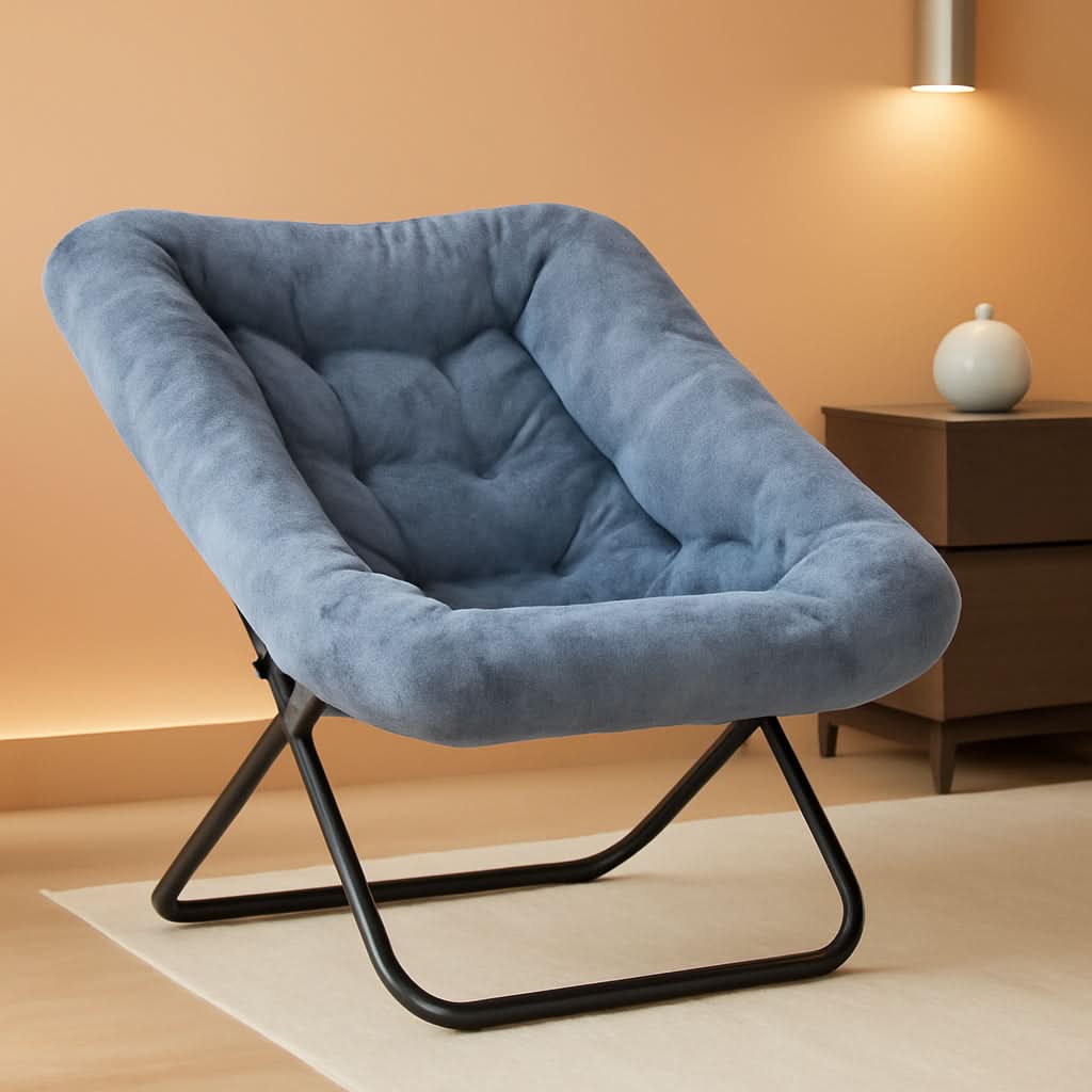 Oversized FauxFur Folding Lounge Chair Charcoal Gray