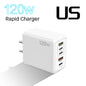 Mobile Phone Charger Multi-port Fast Charging Port European And American British Standard Charging Plug 120W Adapter