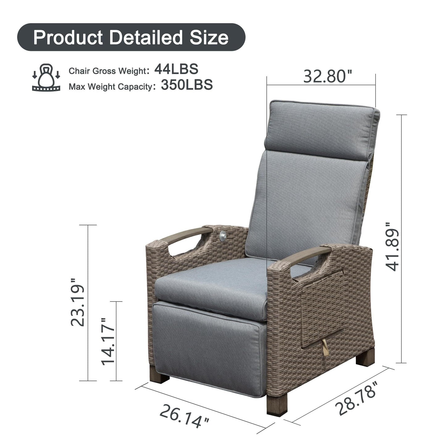 Outdoor Recliner Chair Wicker Gray Adjustable 150 Degree Flip Table
