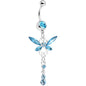 Aqua Gem Butterfly Dangle Belly Ring