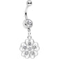 Clear Gem Flower Heart Dangle Belly Ring