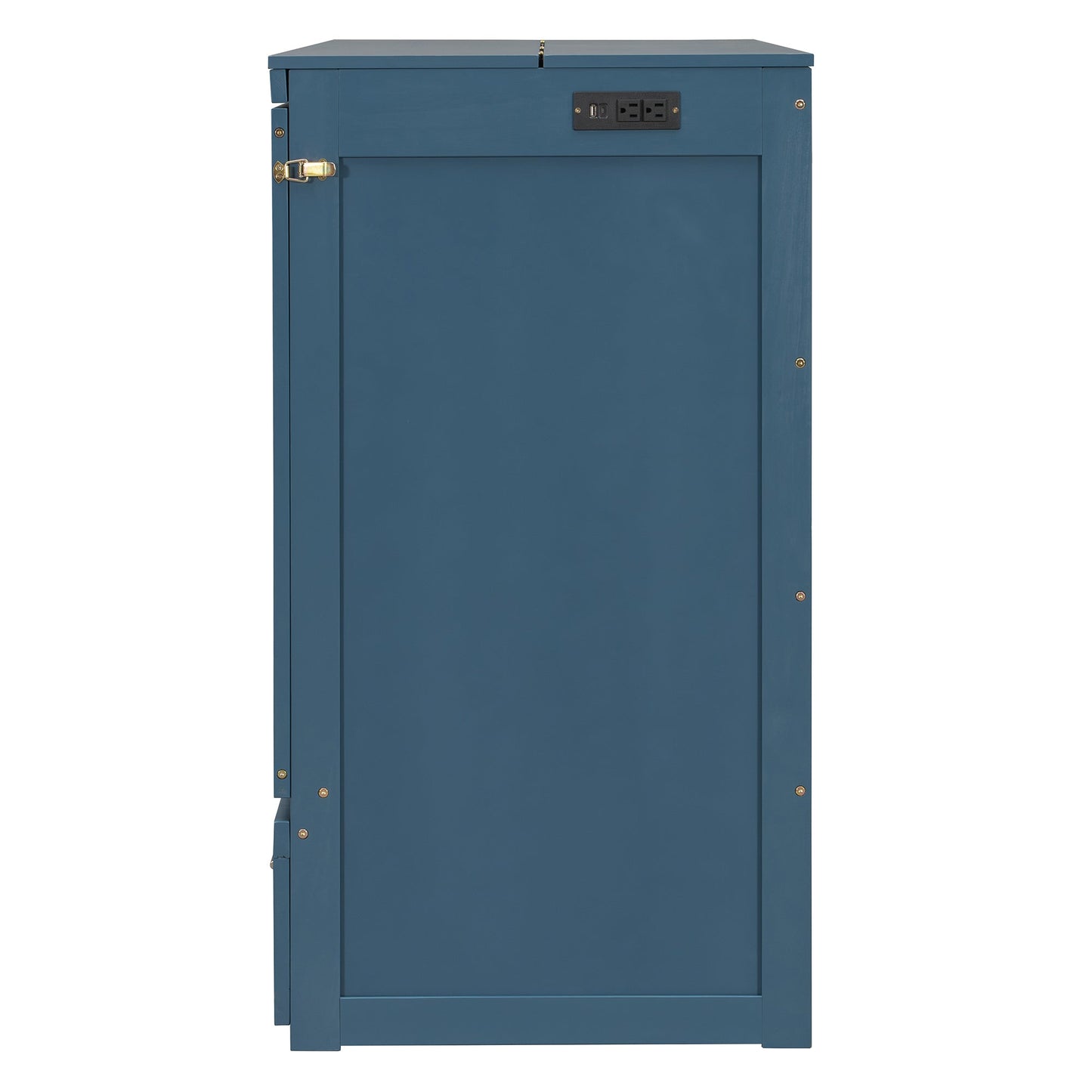 Queen Size Murphy Bed Wall Bed with Drawer and Sockets and USB Ports, Navy Blue
