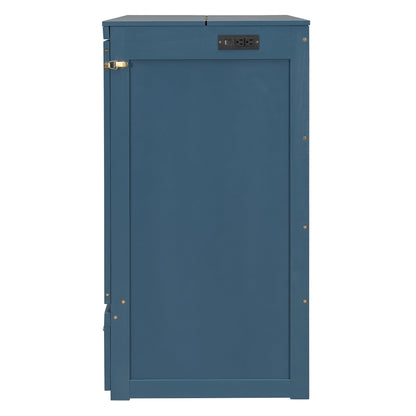 Queen Size Murphy Bed Wall Bed with Drawer and Sockets and USB Ports, Navy Blue