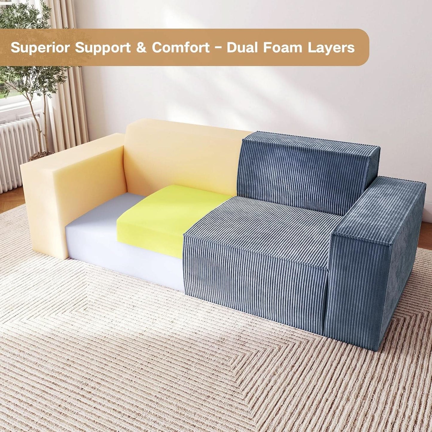 Sofa In A Box Memory Foam 3 Seater Grey Corduroy Fabric