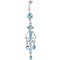 Aqua Gem Inverted Heart Dangle Belly Ring