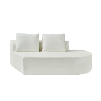 Sectional Sofa Curved Pearl Polyester Beige 3 Seat Right Chaise 116 In