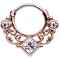 16G 3/8 Rose Gold IP Clear CZ Lahori Palace Septum Clicker
