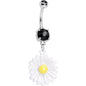 Black Cubic Zirconia White Daisy Flower Dangle Belly Ring