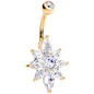 Clear Cubic Zirconia 14k Gold Plated Marquise Petals Flower Belly Ring
