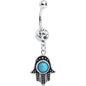 Clear Gem Aqua Orb Hamsa Hand Dangle Belly Ring