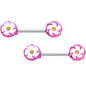316L Stainless Steel Pink White Double Flower Nipple Barbell Set