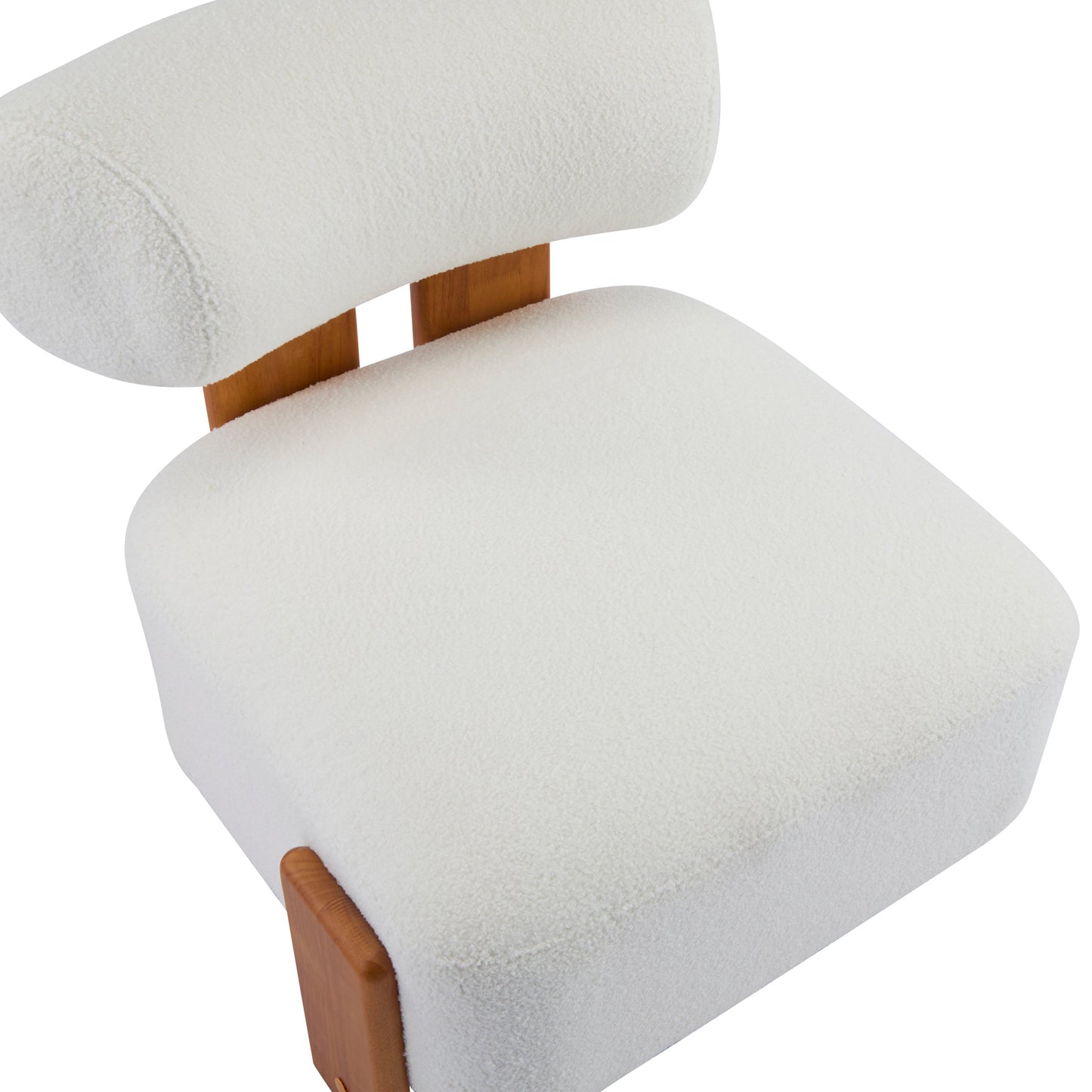 Boucle Lounge Chair Natural Beige Rolled Backrest 27.25"x30"x27.5