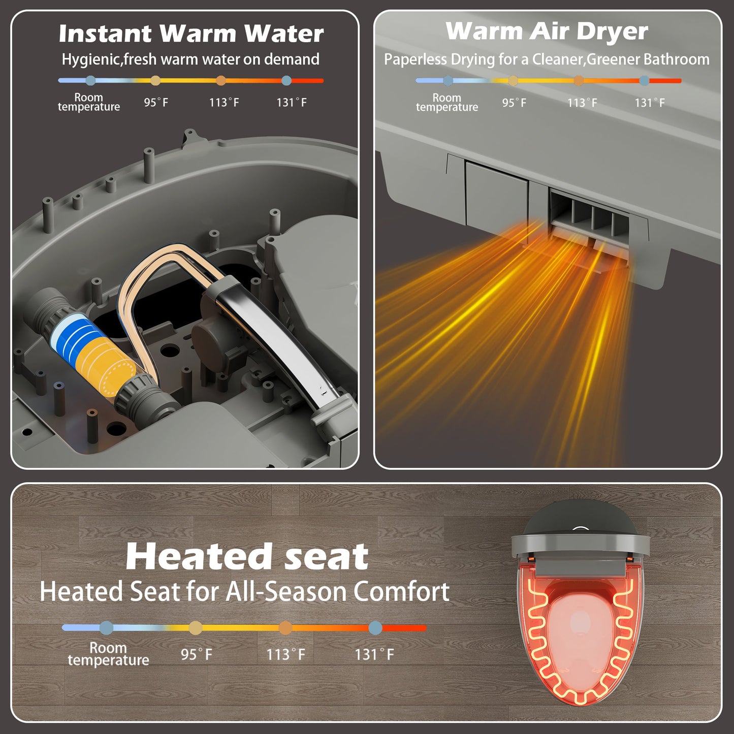 Smart Toilet with Bidet Built in, Bidet Toilet with Heated Seat, Foot Kick,Wa...