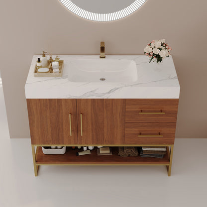 36' Modern Free-Standing Bathroom Vanity with Seamless Ceramic Sink & Sintere...