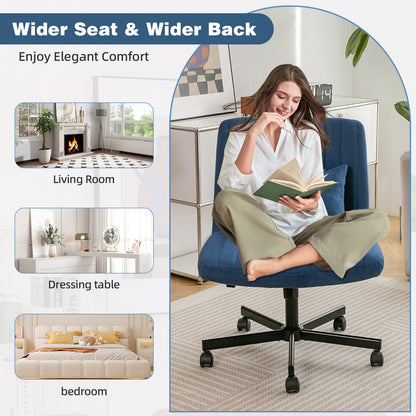 Swivel Office Chair Linen Blue Criss Cross Memory Foam 360 Degree 25.2 In